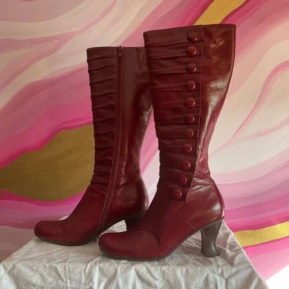 Miz Mooz Deep Red Button Detail Heeled Boots - Picture 6 of 16